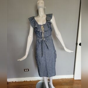 Ralph Lauren Chambray Ruffle Midi, VGUC, Size 10